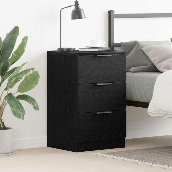 Black Oak Bedside Cabinet - 40x65x65 cm, Made from Engineered Wood