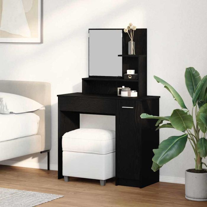 Black Oak Dressing Table with Mirror - 86.5 x 35 x 136 cm