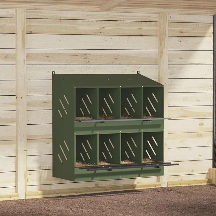 Chicken Nesting Box with 8 Compartments Olive Green Metal