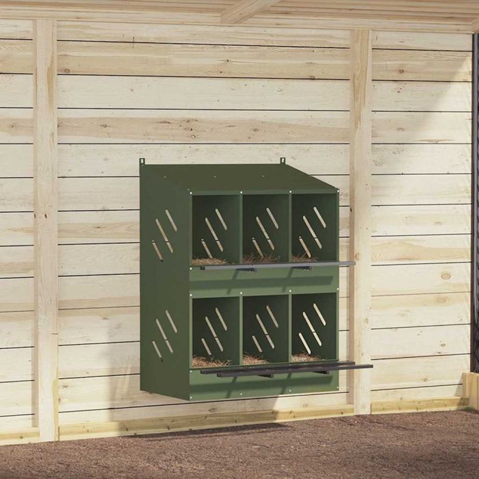 Chicken Nesting Box with 6 Compartments Olive Green Metal