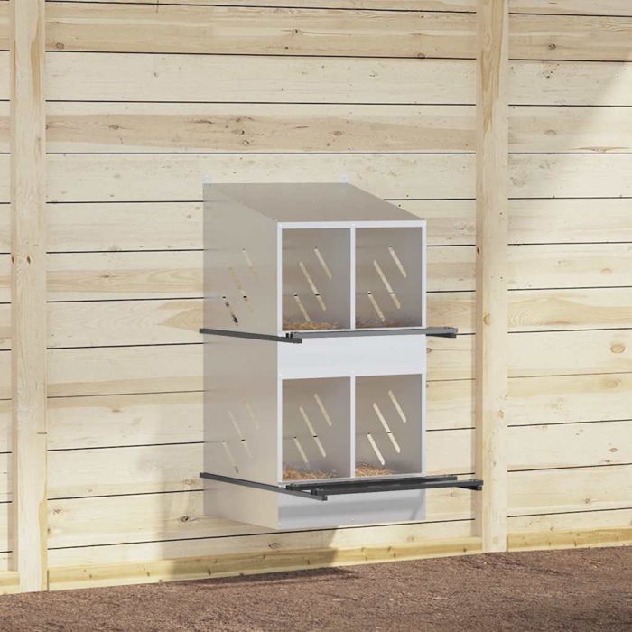 Chicken Nesting Box with 4 Compartments Galvanized Silver Metal