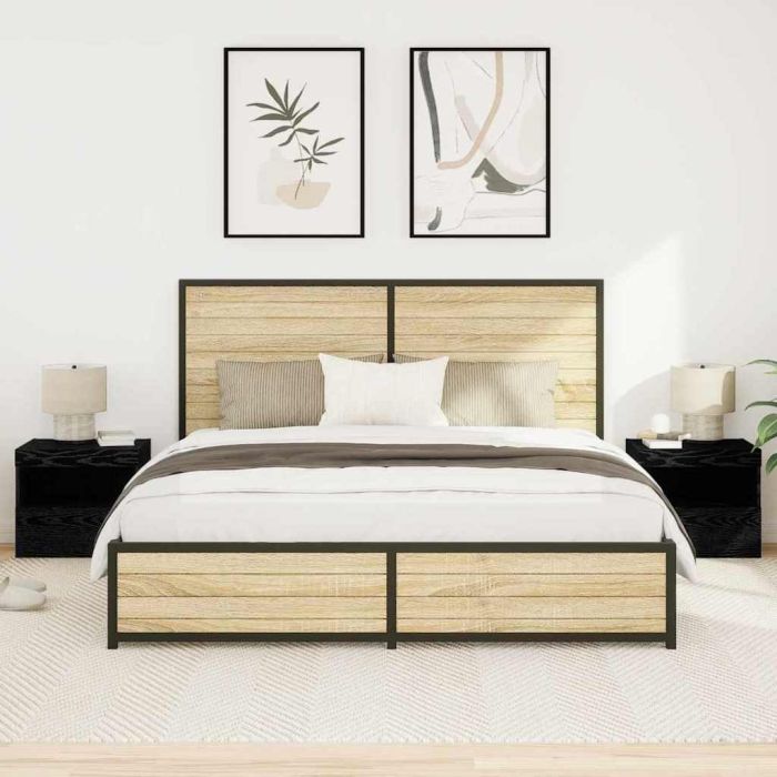 Bedside Cabinets with LED Lights 2 pcs Black Oak 50x40x45 cm