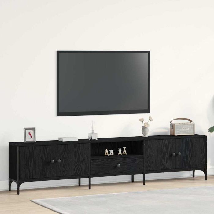 TV Cabinet with Drawer Black Oak 200x25x44 cm Engineered Wood