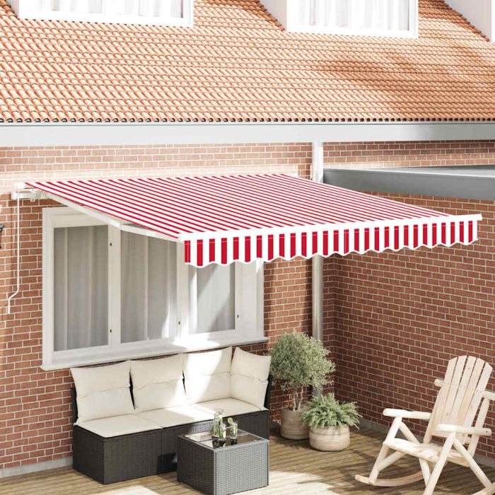 Manual Retractable Awning Red and White Stripe 300x250 cm