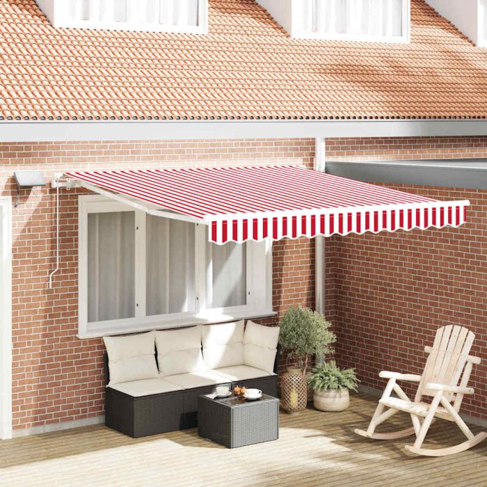 Manual Retractable Awning with LED Red and White Stripe 350x250 cm