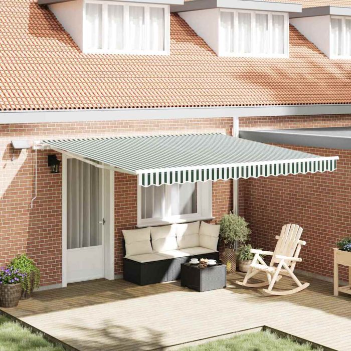 Manual Retractable Awning with LED Green and White 400x300 cm