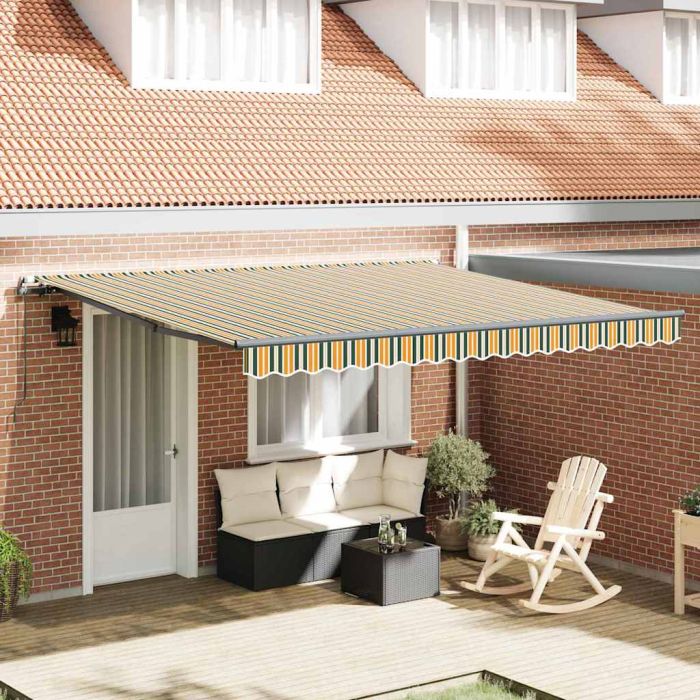 Manual Retractable Awning Green and Yellow 400x350 cm