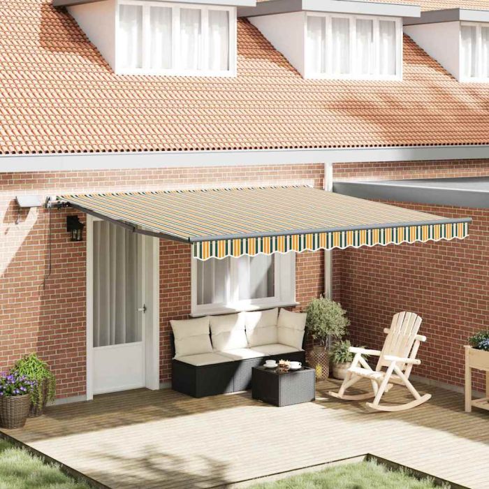 Manual Retractable Awning with LED Green and Yellow 400x350 cm