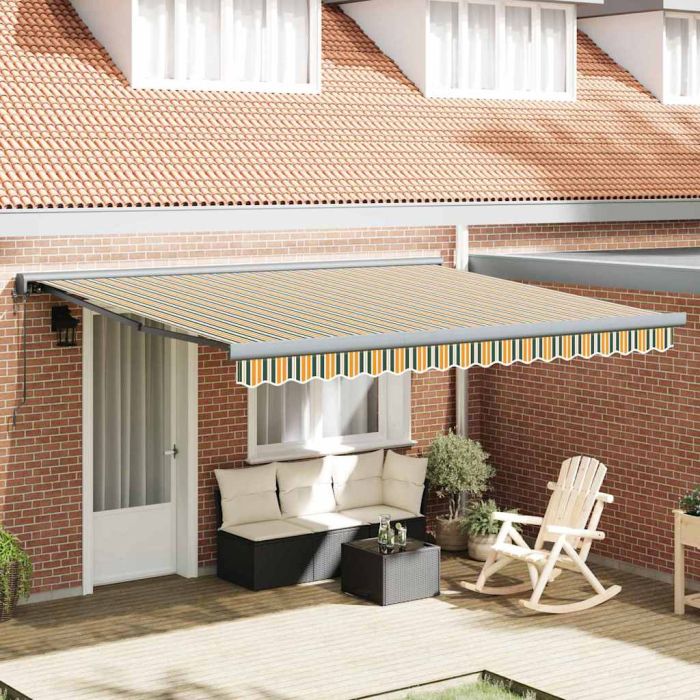 Manual Retractable Awning with LED Green and White 400x350 cm