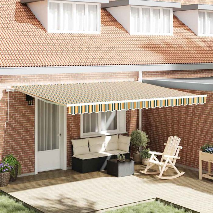 Manual Retractable Awning Green and Yellow 450x300 cm