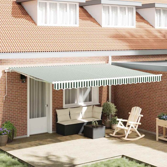 Manual Retractable Awning Green and White 450x300 cm