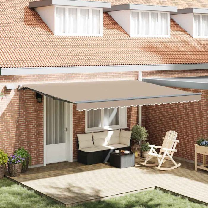 Manual Retractable Awning with LED Beige 450x350 cm