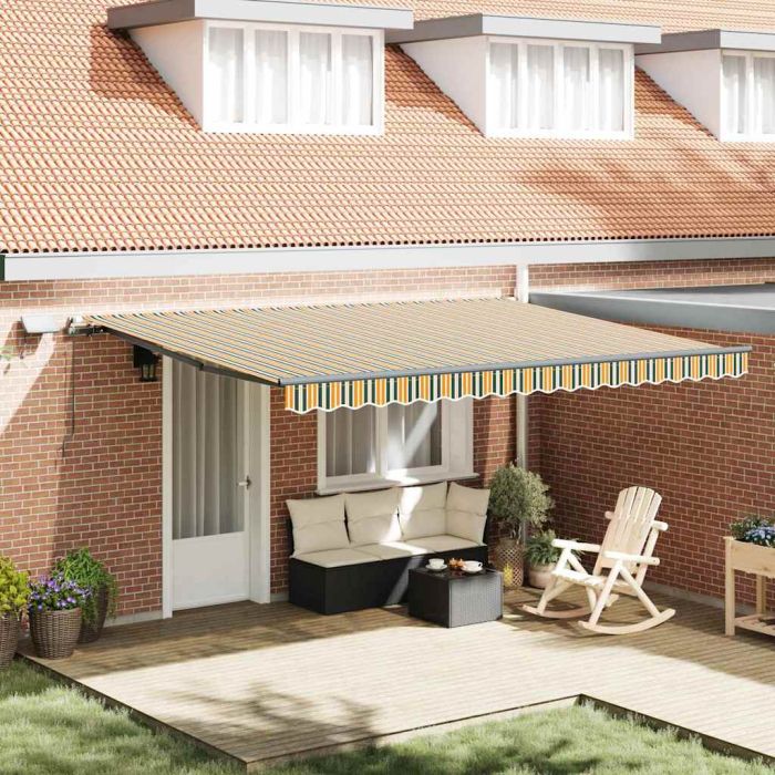 Manual Retractable Awning with LED Green and Yellow 450x350 cm