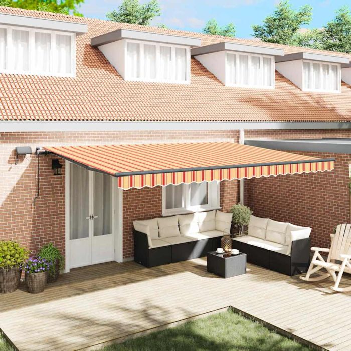 DEAWOD Retractable Awning Manual and orange 500x300 cm Fabric - Yellow