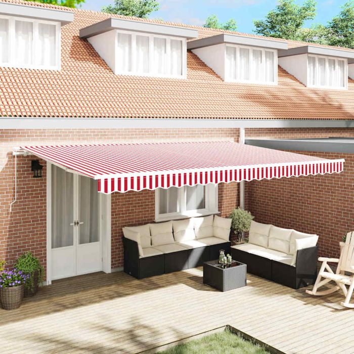 Manual Retractable Awning Red and White Stripe 500x350 cm
