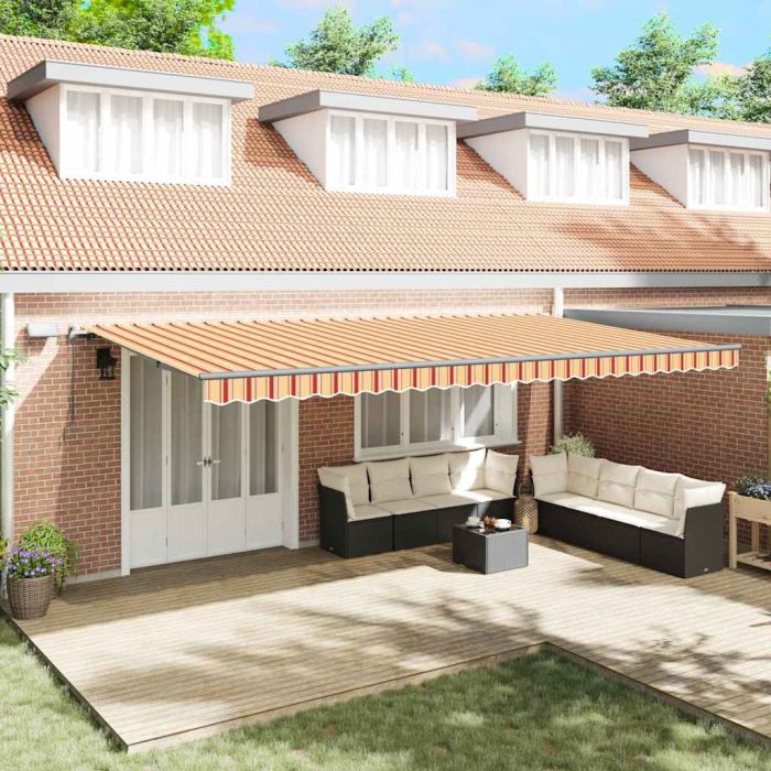 Manual Retractable Awning with LED Yellow and Orange 600x300 cm