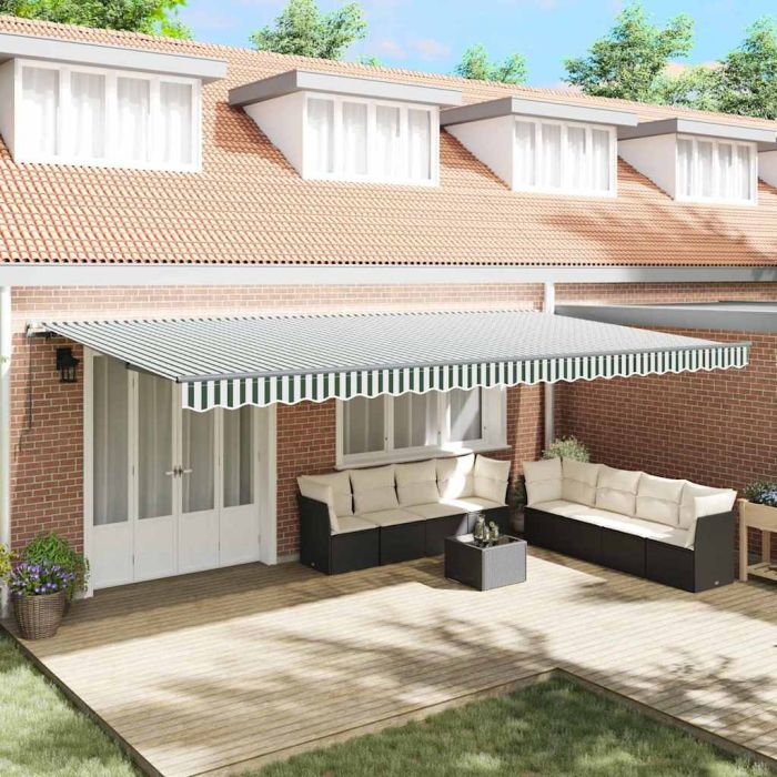 Manual Retractable Awning Green and White 600x300 cm