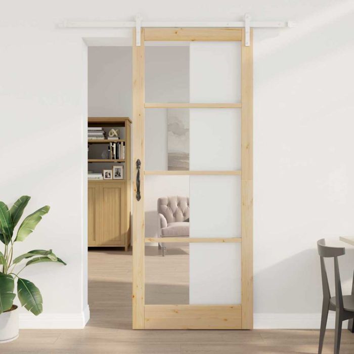 Sliding Door with Hardware Set "ORKDAL" Solid Wood & Glass