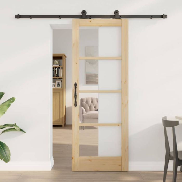 Sliding Door with Hardware Set 'ORKDAL'Solid Wood & Glass