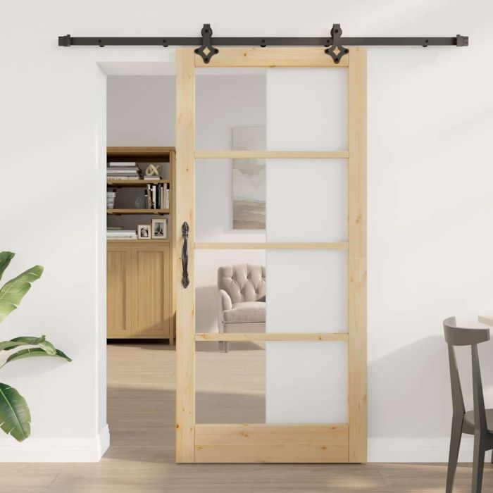 Sliding Door with Hardware Set "ORKDAL" Solid Wood & Glass