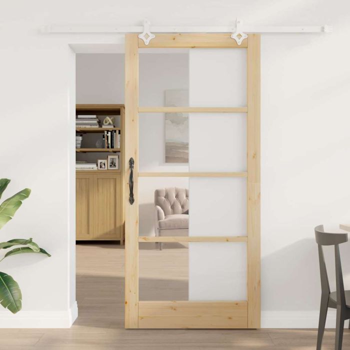 Sliding Door with Hardware Set 93x202 cm Solid Wood Pine