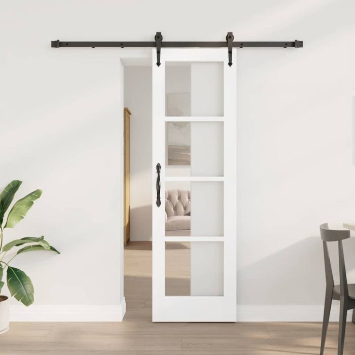 Sliding Door with Hardware Set White 61x198.5 cm Solid Wood Pine