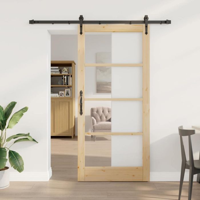Sliding Door with Hardware Set 93x202 cm Solid Wood Pine