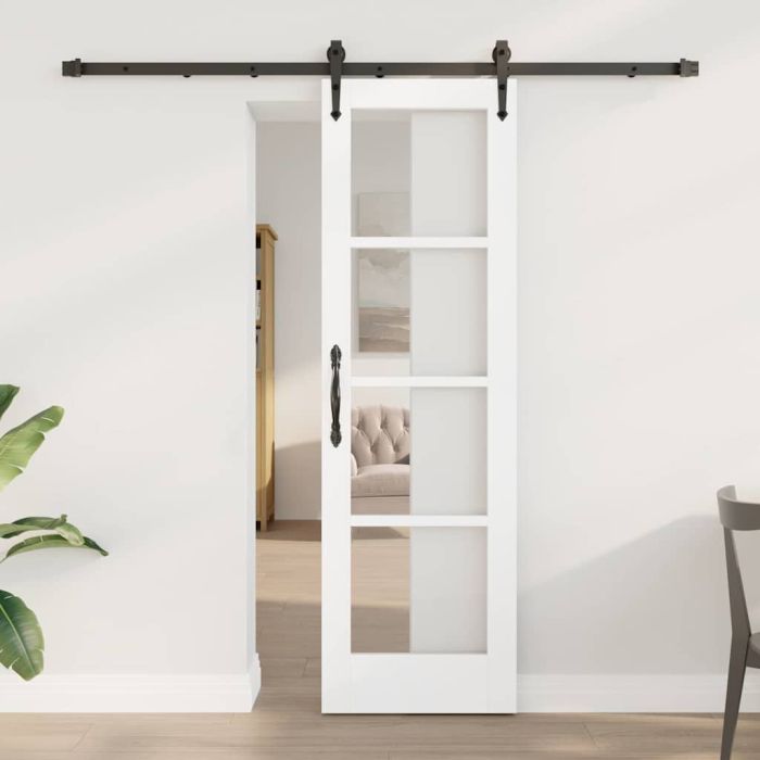 Sliding Door with Hardware Set White 61x198.5 cm Solid Wood Pine