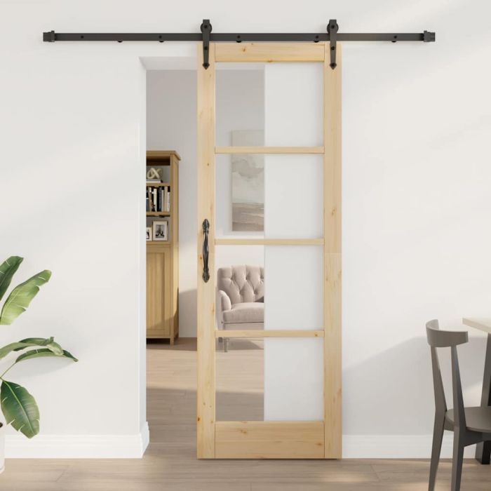 Sliding Door with Hardware Set 73.5x211 cm Solid Wood Pine