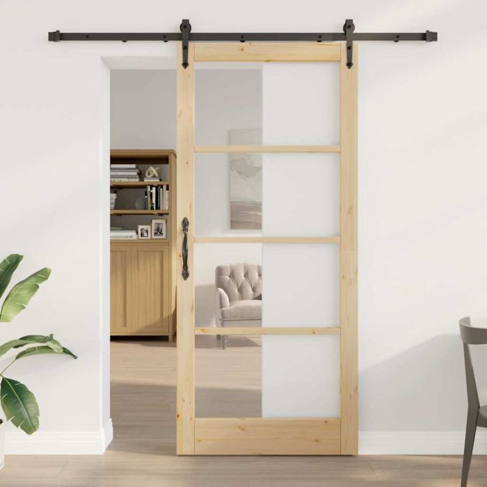 Sliding Door with Hardware Set 93x211 cm Solid Wood Pine