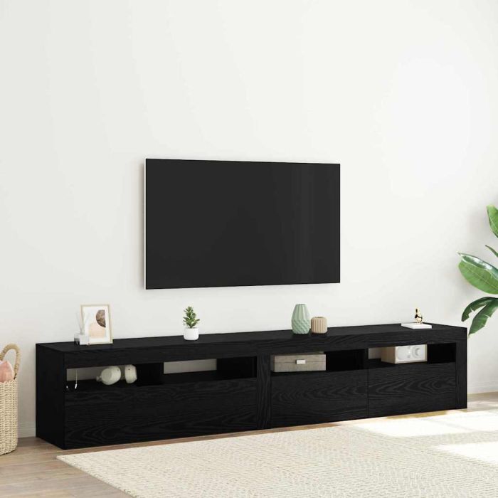 TV Cabinets 2 pcs with LED Lights Black Oak Engineered Wood