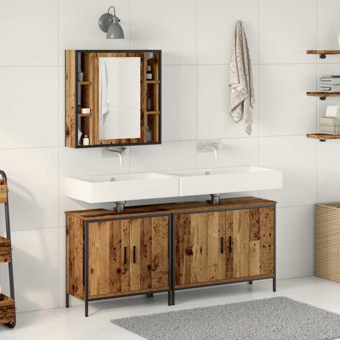 3 Piece Bathroom Furniture Set Old Wood Engineered Wood