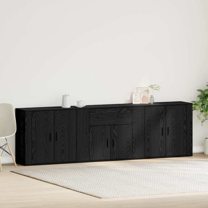 Sideboards 3 pcs Black Oak Engineered Wood