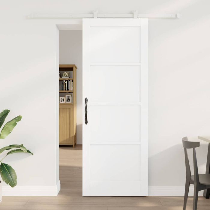 Sliding Door with Hardware Set White 78x211 cm Solid Wood Pine