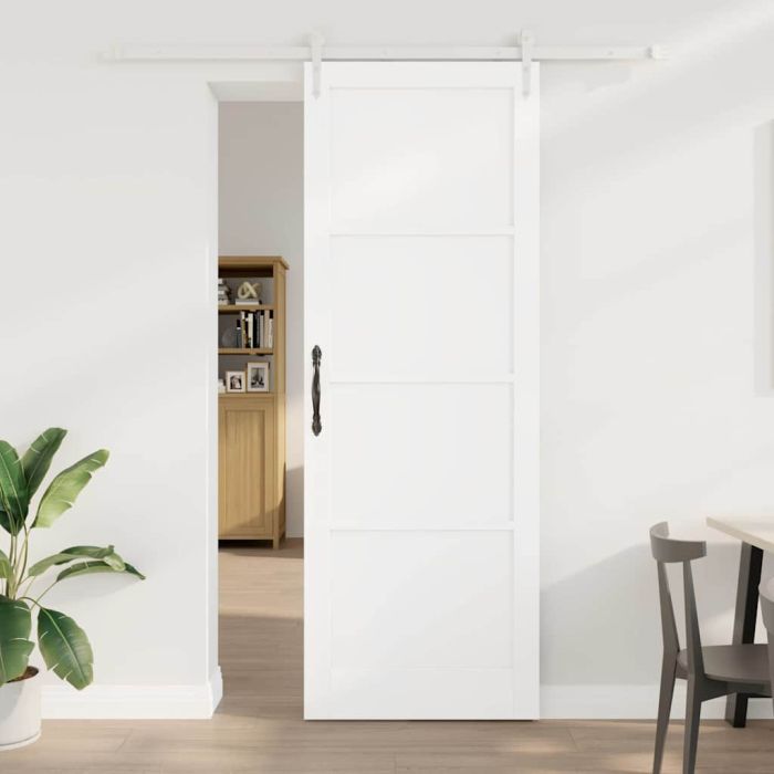 Sliding Door with Hardware Set White 83x232 cm Solid Wood Pine