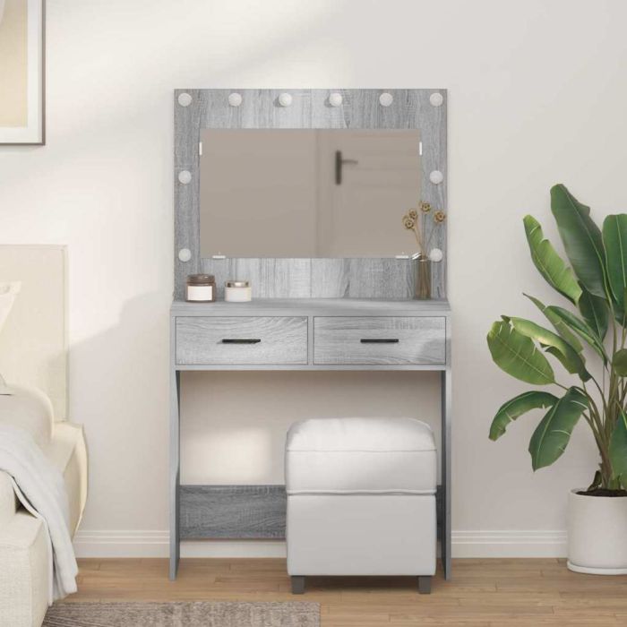 Dressing Table with LED Lights Grey Sonoma 78,5x41x135 cm