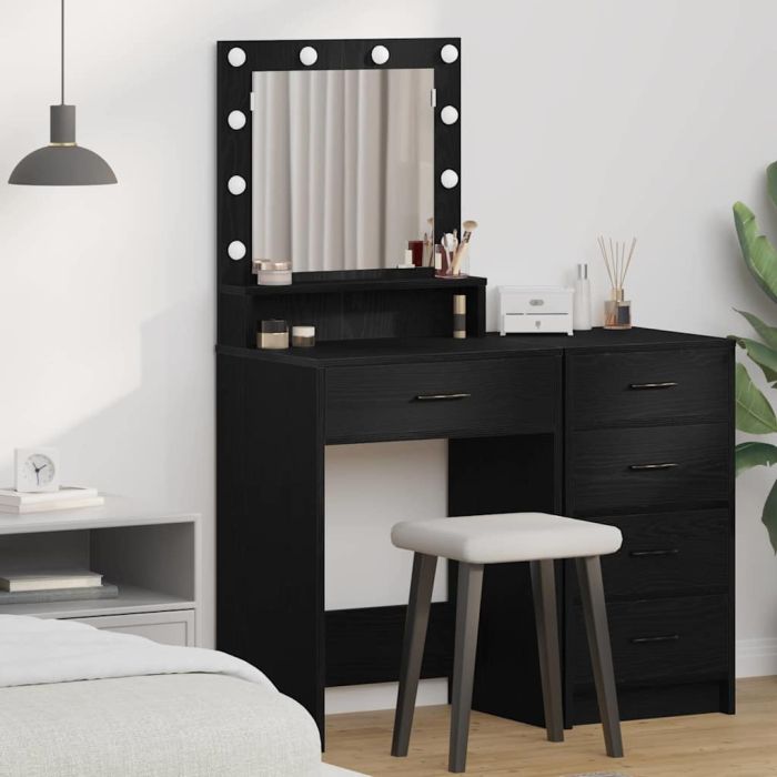 Makeup Table with LED Lights - Black Oak, 50x41x135 cm