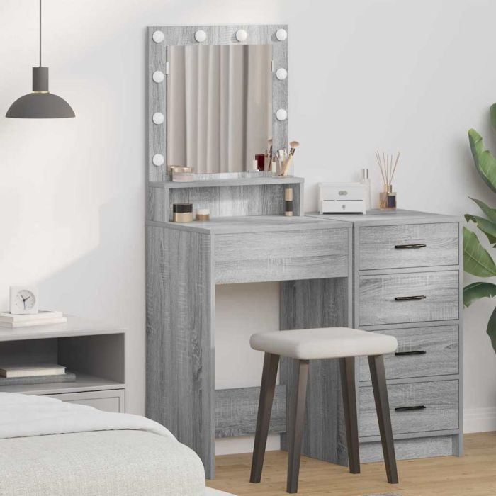 Dressing Table with LED Lights in Grey Sonoma - 50x41x135 cm