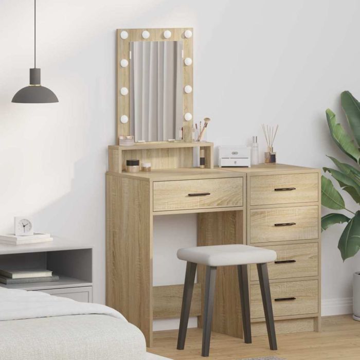 Dressing Table with LED Lights - Sonoma Oak - 50x41x140 cm