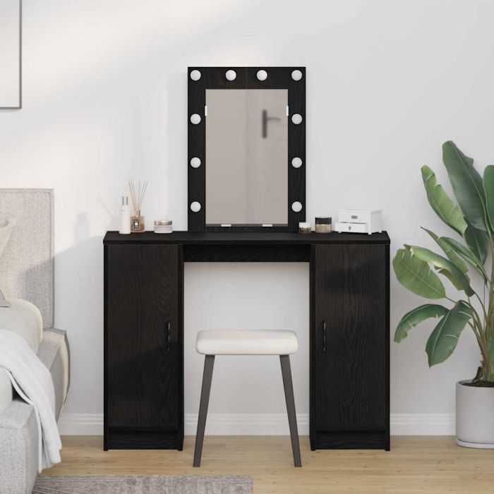 Dressing Table with LED Lights Black Oak 102x33x135 cm