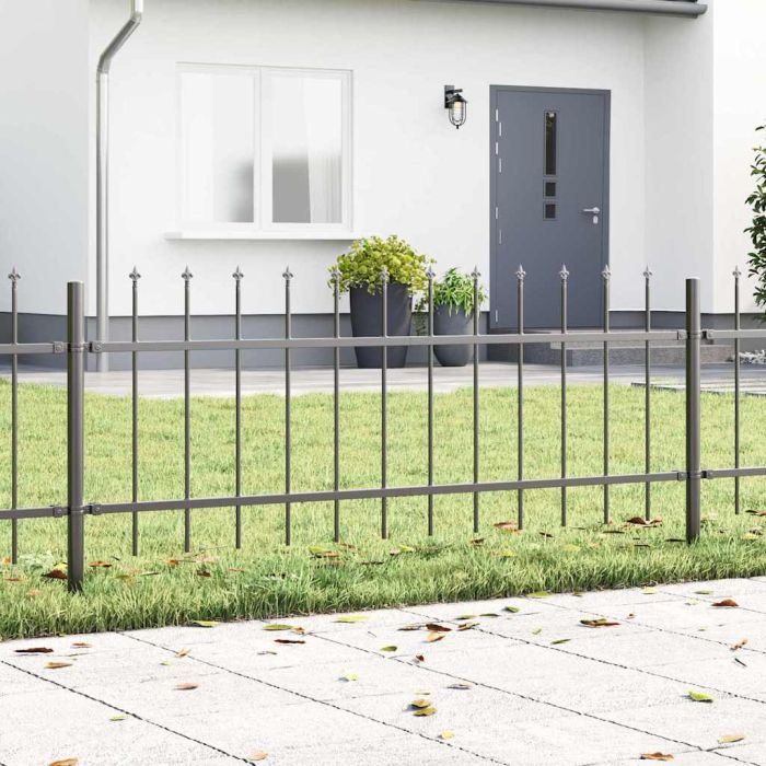 Garden Fence with Spear Top - Grey, 6.8x0.6 m, Steel
