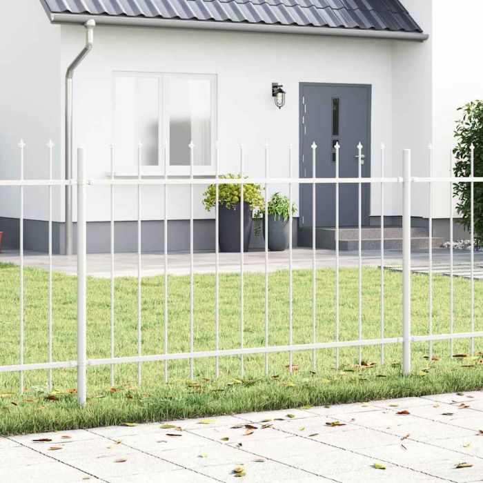 Garden Fence with Spear Top - White, 6.8 x 1 m, Steel
