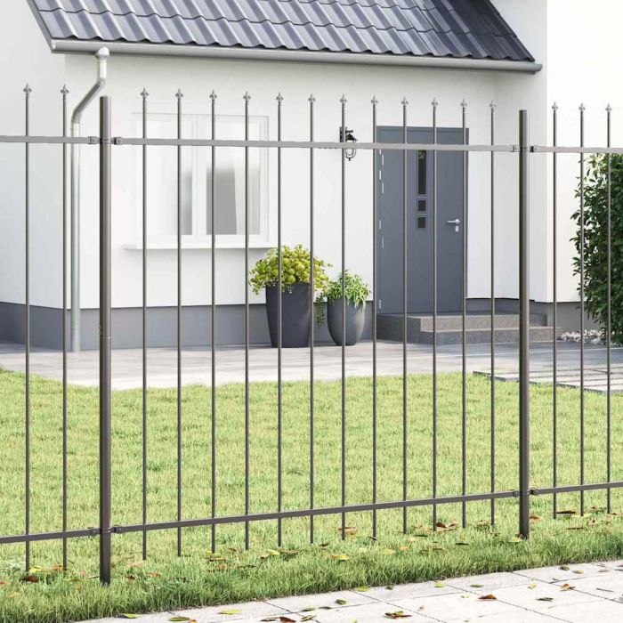 Garden Fence with Spear Top in Grey, 13.6 x 1.5 m, Made of Steel