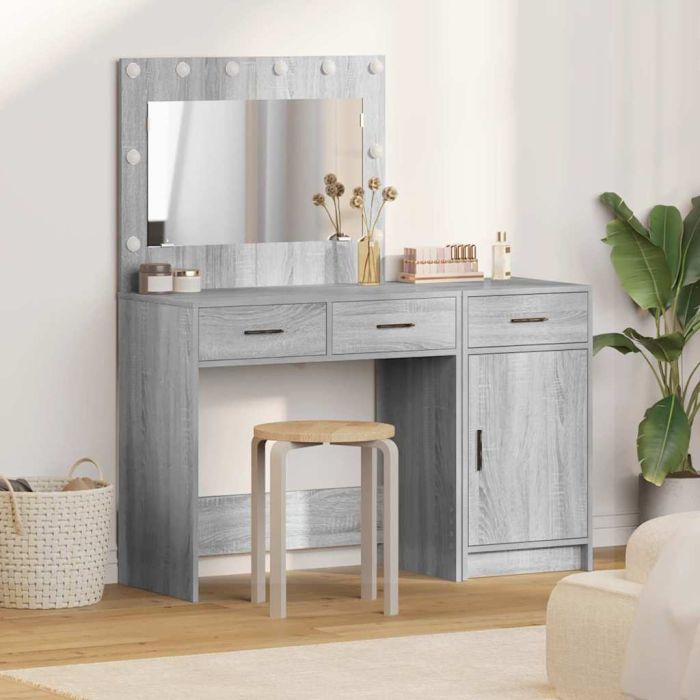 2-Piece Dressing Table Set with LED - Grey Sonoma Engineered Wood