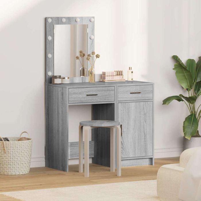 2-Piece Dressing Table Set with LED in Grey Sonoma Engineered Wood