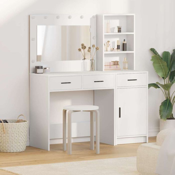 2 Piece Dressing Table Set with LED White Engineered Wood