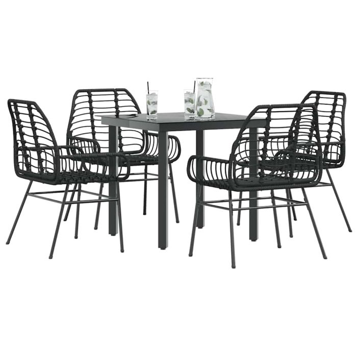 BLMVALE 5 Piece Garden Dining Set Poly Glass Rattan - Black