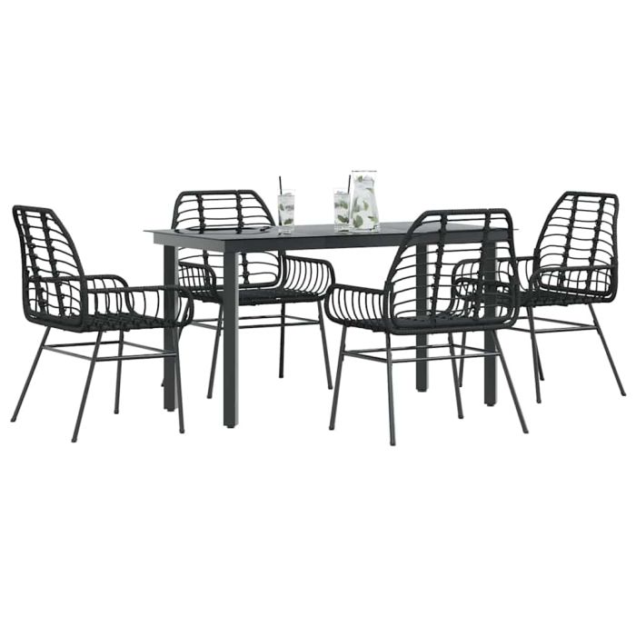 BLMVALE 5 Piece Garden Dining Set Poly Glass Rattan - Black