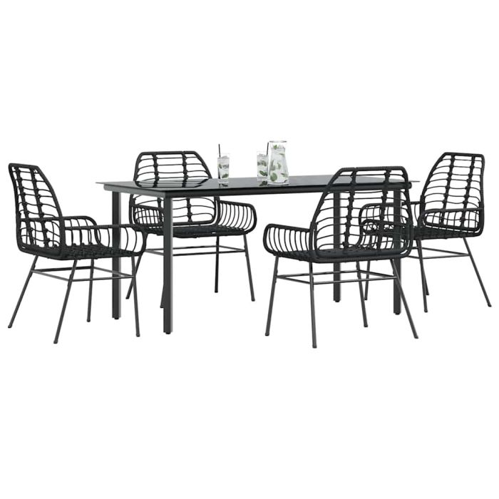 BLMVALE 5 Piece Garden Dining Set Poly Glass Rattan - Black