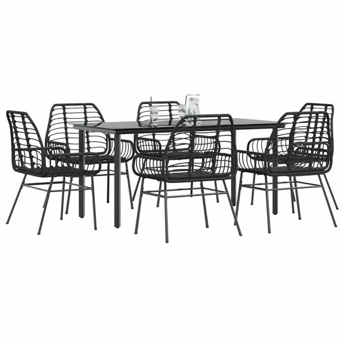 BLMVALE 7 Piece Garden Dining Set Poly Glass Rattan - Black